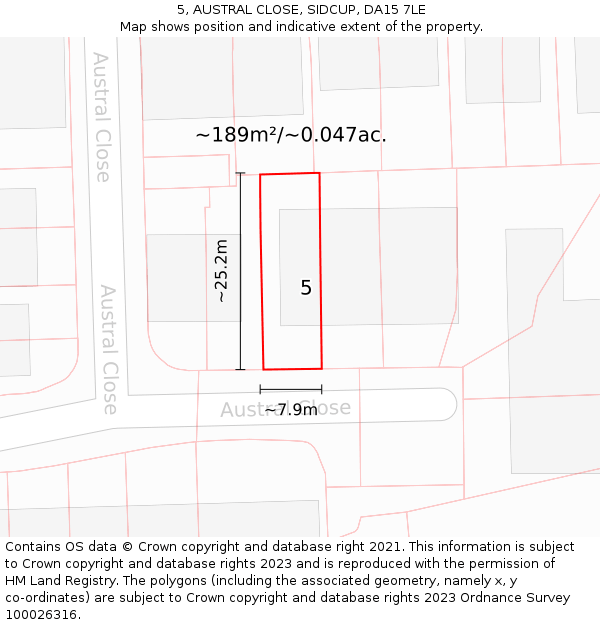 5, AUSTRAL CLOSE, SIDCUP, DA15 7LE: Plot and title map