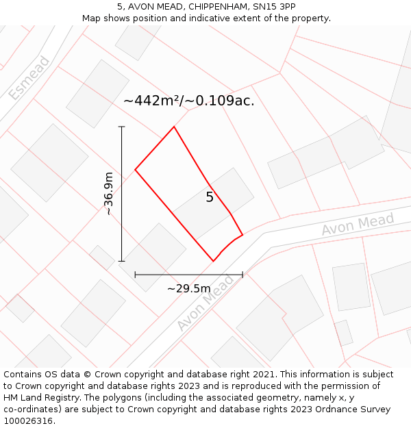 5, AVON MEAD, CHIPPENHAM, SN15 3PP: Plot and title map