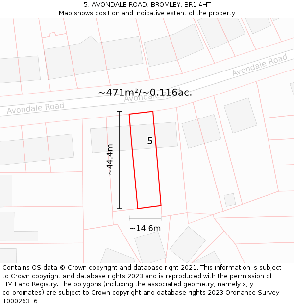 5, AVONDALE ROAD, BROMLEY, BR1 4HT: Plot and title map