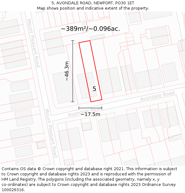 5, AVONDALE ROAD, NEWPORT, PO30 1ET: Plot and title map