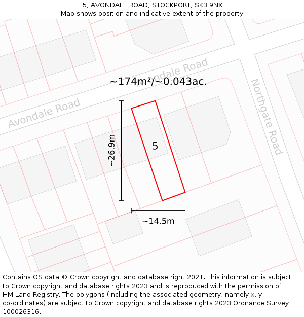 5, AVONDALE ROAD, STOCKPORT, SK3 9NX: Plot and title map