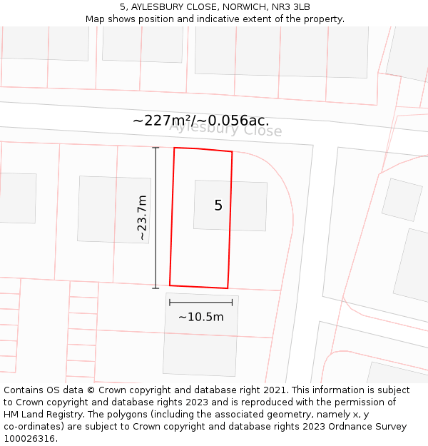 5, AYLESBURY CLOSE, NORWICH, NR3 3LB: Plot and title map
