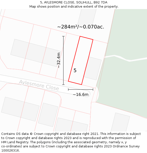 5, AYLESMORE CLOSE, SOLIHULL, B92 7DA: Plot and title map