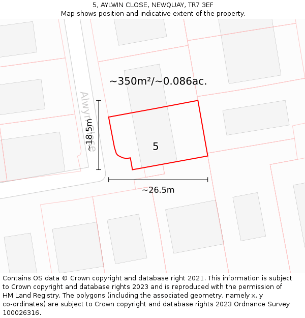 5, AYLWIN CLOSE, NEWQUAY, TR7 3EF: Plot and title map