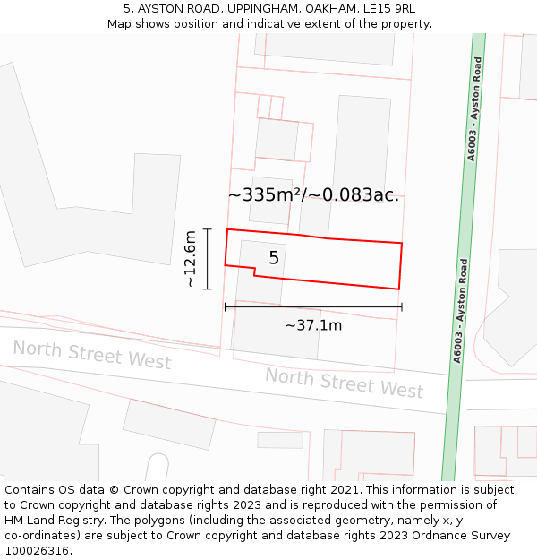 5, AYSTON ROAD, UPPINGHAM, OAKHAM, LE15 9RL: Plot and title map