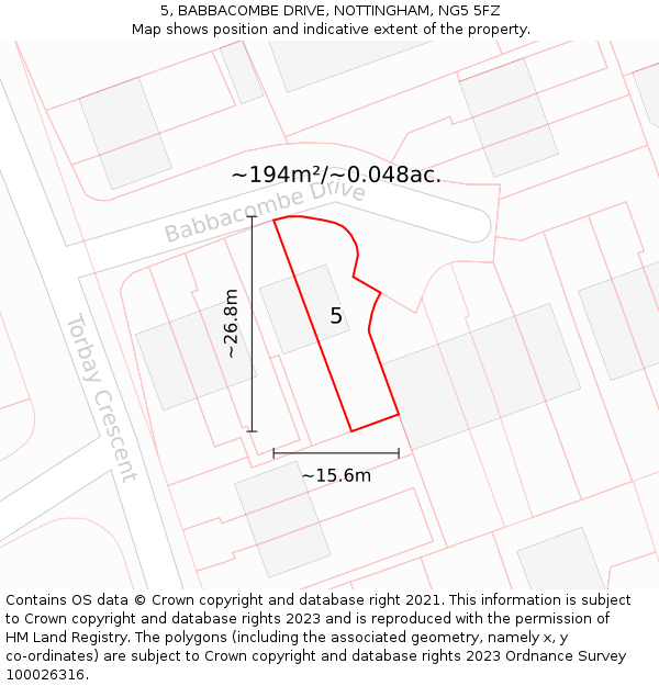 5, BABBACOMBE DRIVE, NOTTINGHAM, NG5 5FZ: Plot and title map