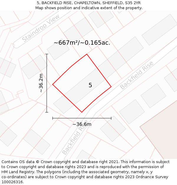 5, BACKFIELD RISE, CHAPELTOWN, SHEFFIELD, S35 2YR: Plot and title map