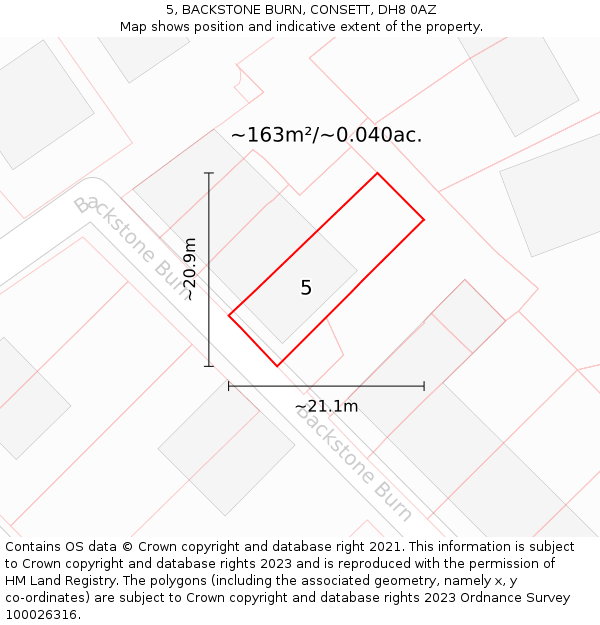 5, BACKSTONE BURN, CONSETT, DH8 0AZ: Plot and title map