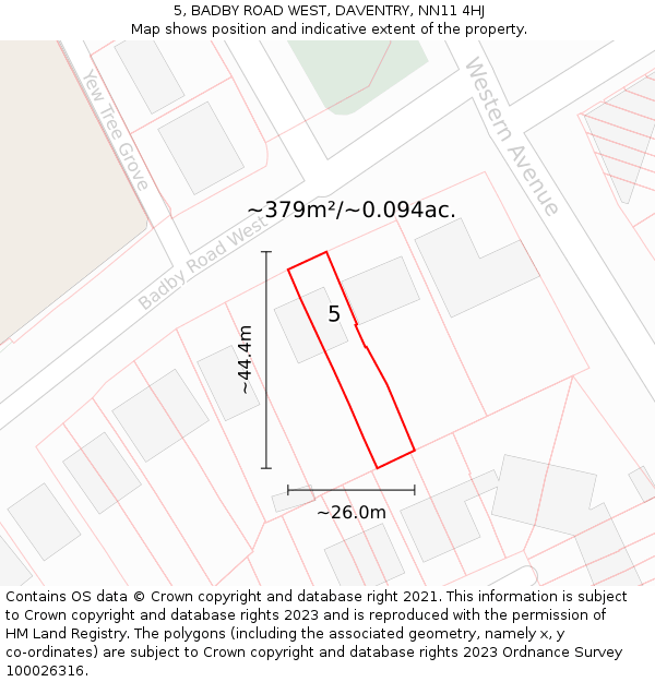 5, BADBY ROAD WEST, DAVENTRY, NN11 4HJ: Plot and title map