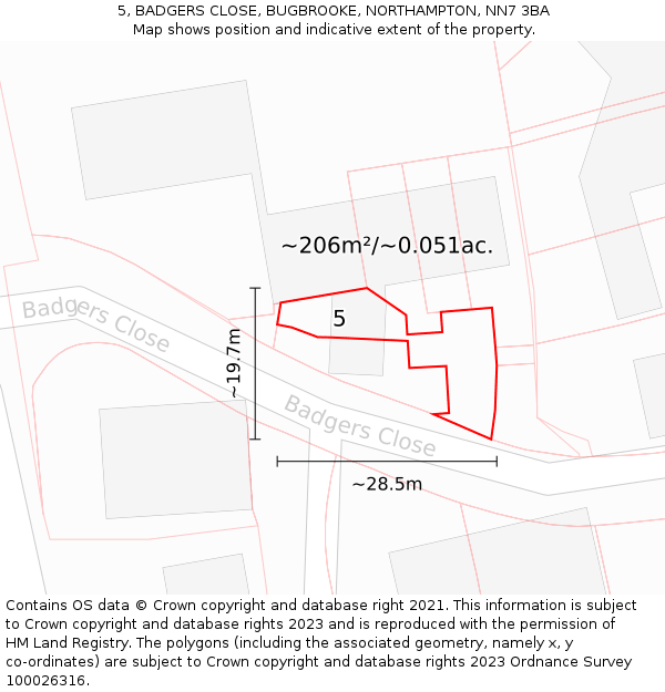 5, BADGERS CLOSE, BUGBROOKE, NORTHAMPTON, NN7 3BA: Plot and title map