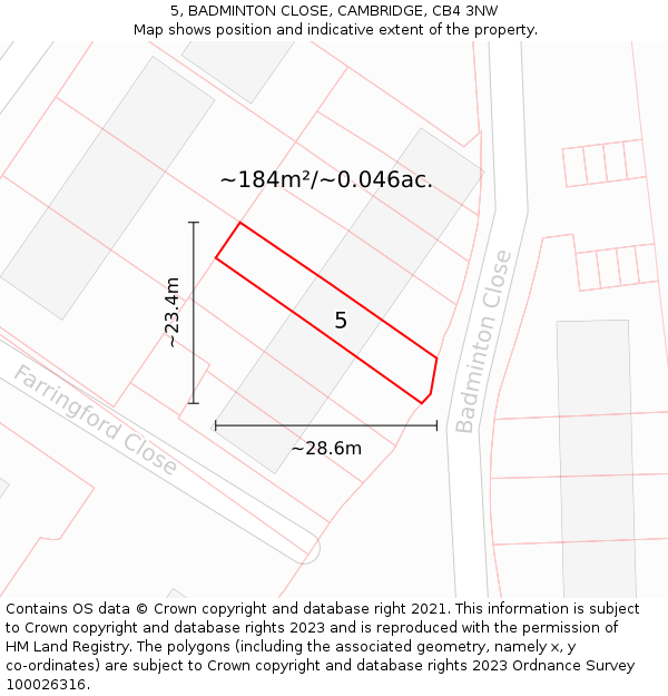 5, BADMINTON CLOSE, CAMBRIDGE, CB4 3NW: Plot and title map