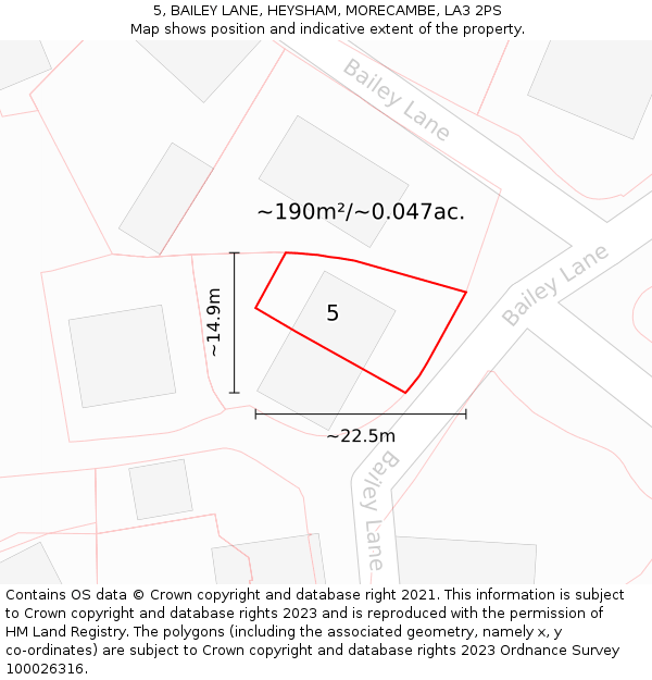 5, BAILEY LANE, HEYSHAM, MORECAMBE, LA3 2PS: Plot and title map