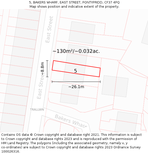 5, BAKERS WHARF, EAST STREET, PONTYPRIDD, CF37 4PQ: Plot and title map
