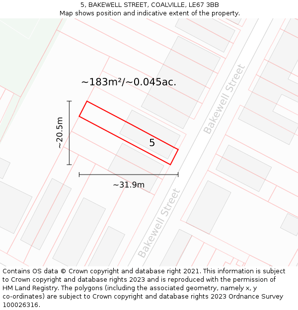 5, BAKEWELL STREET, COALVILLE, LE67 3BB: Plot and title map