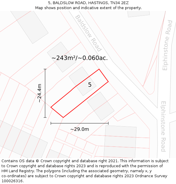 5, BALDSLOW ROAD, HASTINGS, TN34 2EZ: Plot and title map