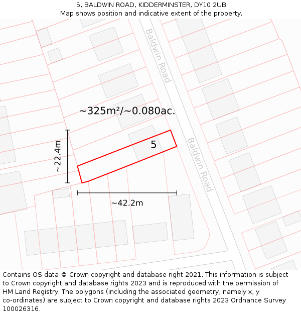 5, BALDWIN ROAD, KIDDERMINSTER, DY10 2UB: Plot and title map