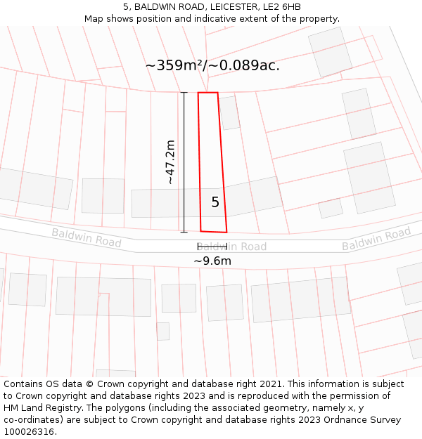 5, BALDWIN ROAD, LEICESTER, LE2 6HB: Plot and title map