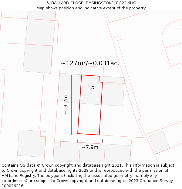 5, BALLARD CLOSE, BASINGSTOKE, RG22 6UG: Plot and title map