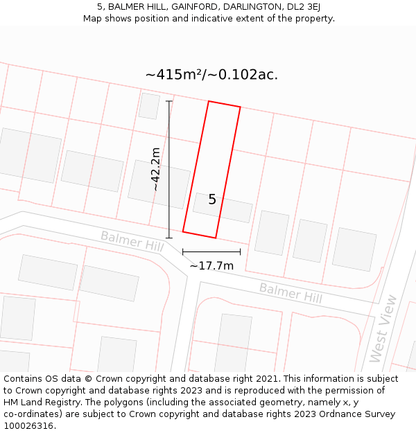 5, BALMER HILL, GAINFORD, DARLINGTON, DL2 3EJ: Plot and title map