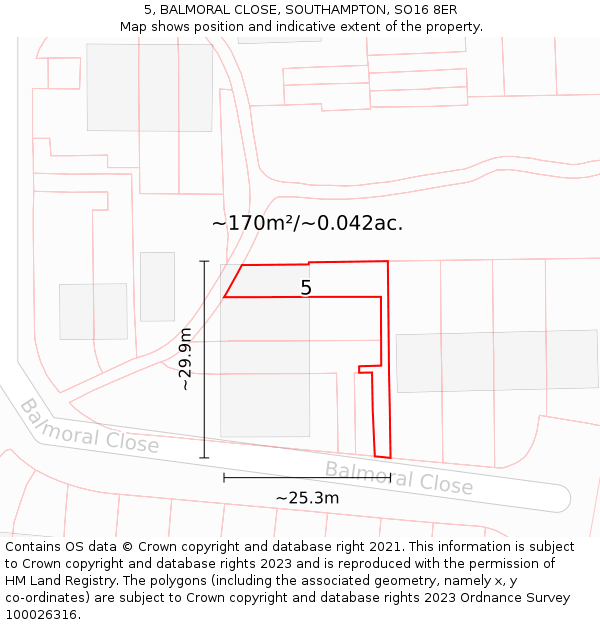 5, BALMORAL CLOSE, SOUTHAMPTON, SO16 8ER: Plot and title map