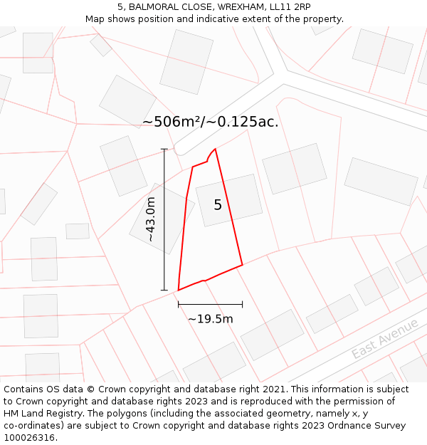 5, BALMORAL CLOSE, WREXHAM, LL11 2RP: Plot and title map