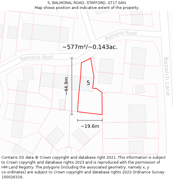 5, BALMORAL ROAD, STAFFORD, ST17 0AN: Plot and title map