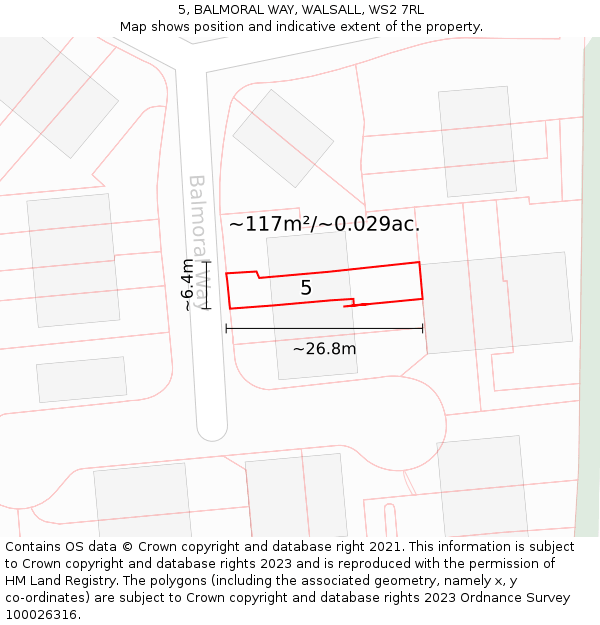5, BALMORAL WAY, WALSALL, WS2 7RL: Plot and title map