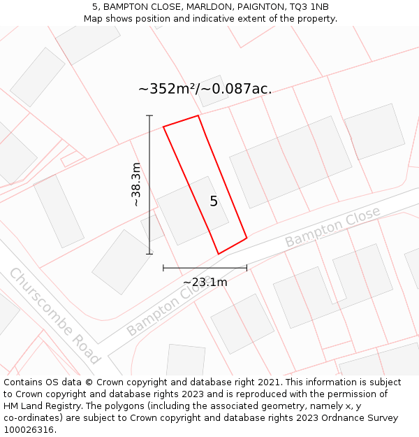 5, BAMPTON CLOSE, MARLDON, PAIGNTON, TQ3 1NB: Plot and title map