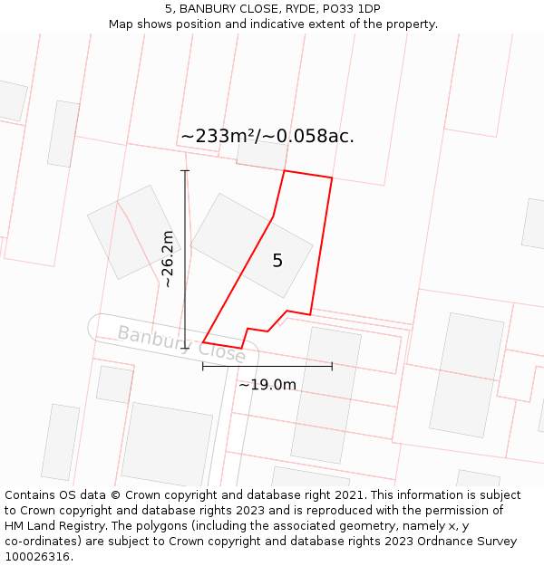 5, BANBURY CLOSE, RYDE, PO33 1DP: Plot and title map