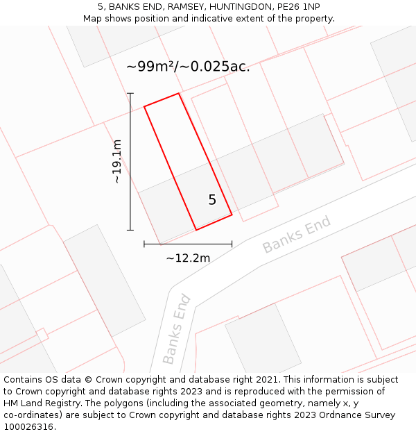 5, BANKS END, RAMSEY, HUNTINGDON, PE26 1NP: Plot and title map