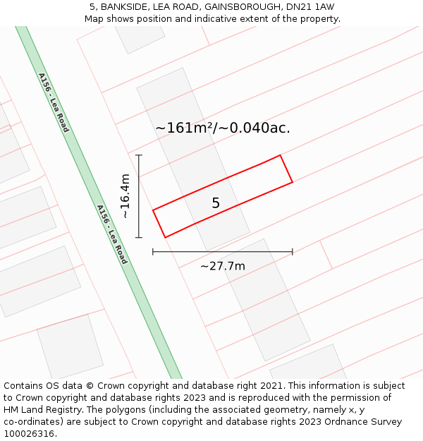 5, BANKSIDE, LEA ROAD, GAINSBOROUGH, DN21 1AW: Plot and title map