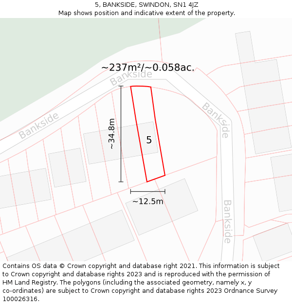 5, BANKSIDE, SWINDON, SN1 4JZ: Plot and title map