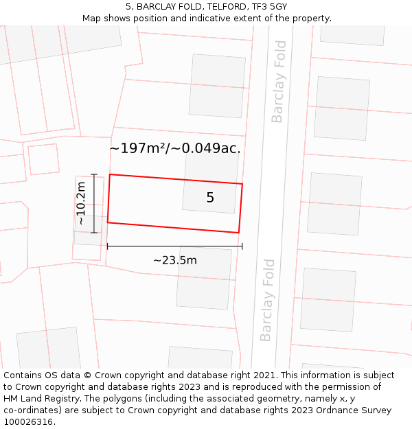 5, BARCLAY FOLD, TELFORD, TF3 5GY: Plot and title map