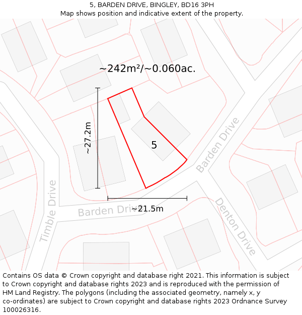 5, BARDEN DRIVE, BINGLEY, BD16 3PH: Plot and title map