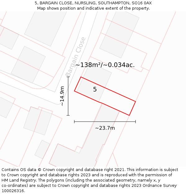 5, BARGAIN CLOSE, NURSLING, SOUTHAMPTON, SO16 0AX: Plot and title map