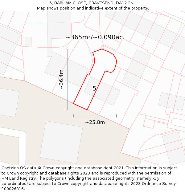 5, BARHAM CLOSE, GRAVESEND, DA12 2NU: Plot and title map