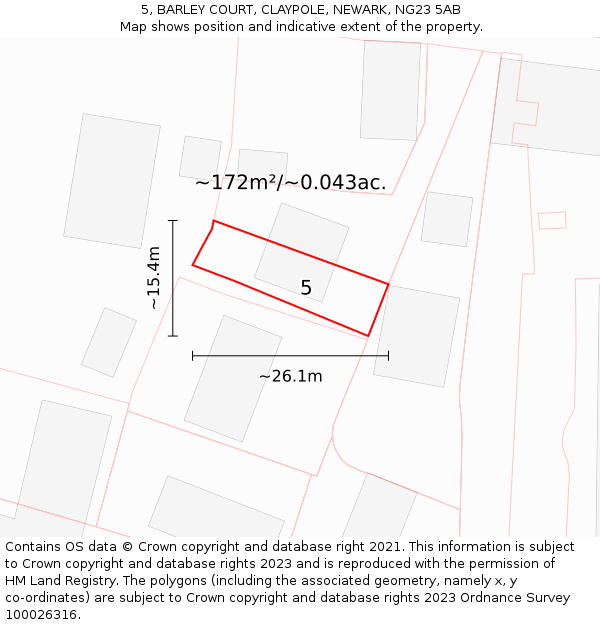 5, BARLEY COURT, CLAYPOLE, NEWARK, NG23 5AB: Plot and title map