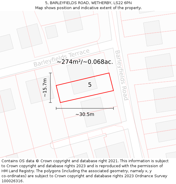 5, BARLEYFIELDS ROAD, WETHERBY, LS22 6PN: Plot and title map