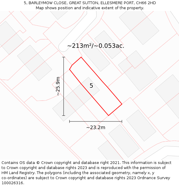 5, BARLEYMOW CLOSE, GREAT SUTTON, ELLESMERE PORT, CH66 2HD: Plot and title map