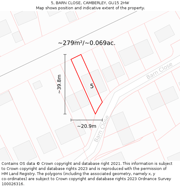 5, BARN CLOSE, CAMBERLEY, GU15 2HW: Plot and title map