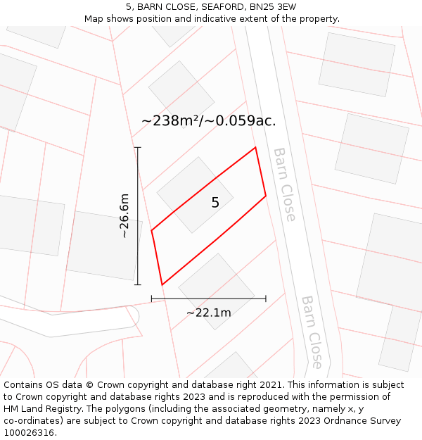 5, BARN CLOSE, SEAFORD, BN25 3EW: Plot and title map