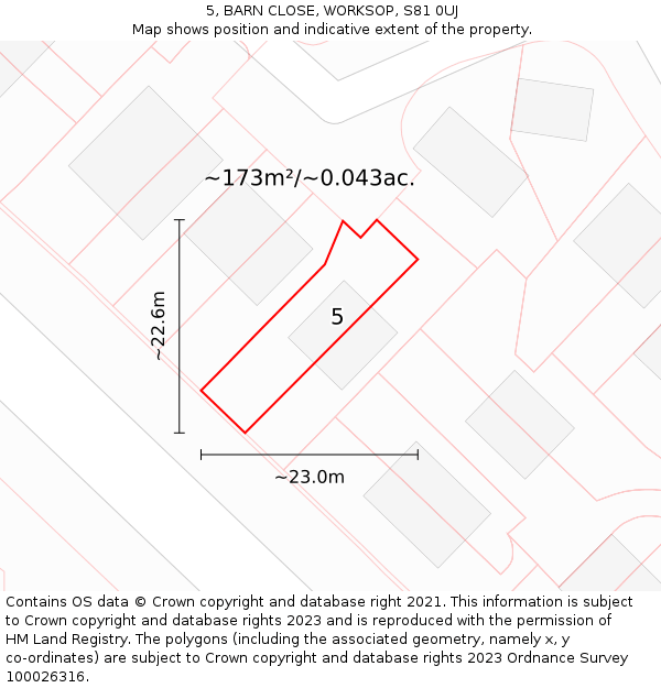 5, BARN CLOSE, WORKSOP, S81 0UJ: Plot and title map