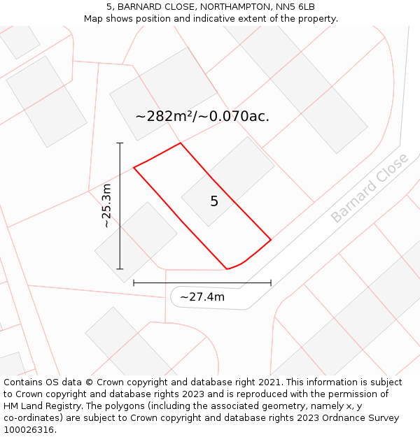 5, BARNARD CLOSE, NORTHAMPTON, NN5 6LB: Plot and title map