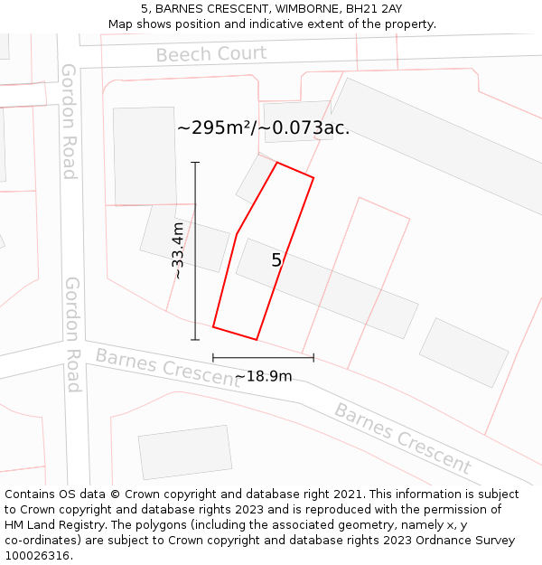 5, BARNES CRESCENT, WIMBORNE, BH21 2AY: Plot and title map
