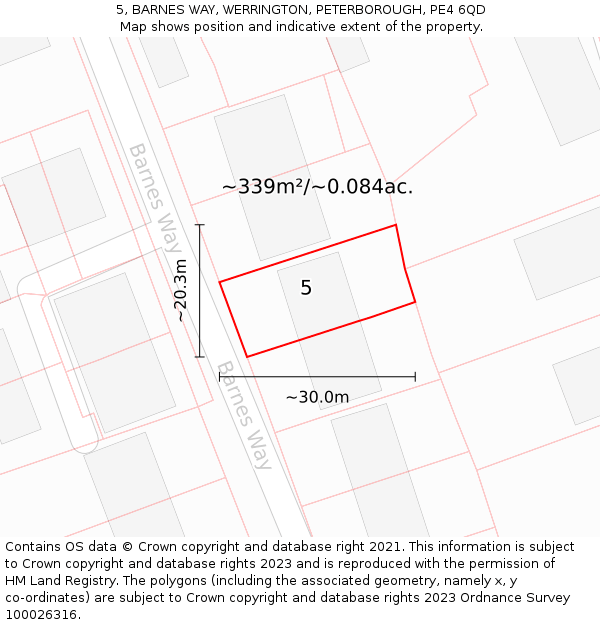 5, BARNES WAY, WERRINGTON, PETERBOROUGH, PE4 6QD: Plot and title map