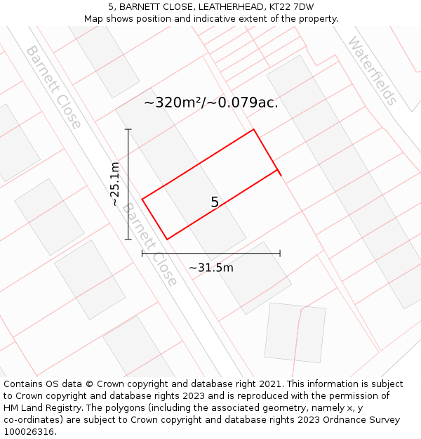 5, BARNETT CLOSE, LEATHERHEAD, KT22 7DW: Plot and title map