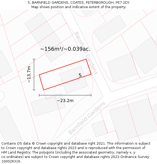5, BARNFIELD GARDENS, COATES, PETERBOROUGH, PE7 2DY: Plot and title map