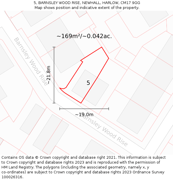 5, BARNSLEY WOOD RISE, NEWHALL, HARLOW, CM17 9GG: Plot and title map