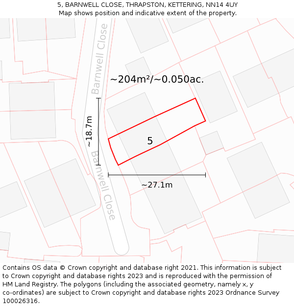 5, BARNWELL CLOSE, THRAPSTON, KETTERING, NN14 4UY: Plot and title map
