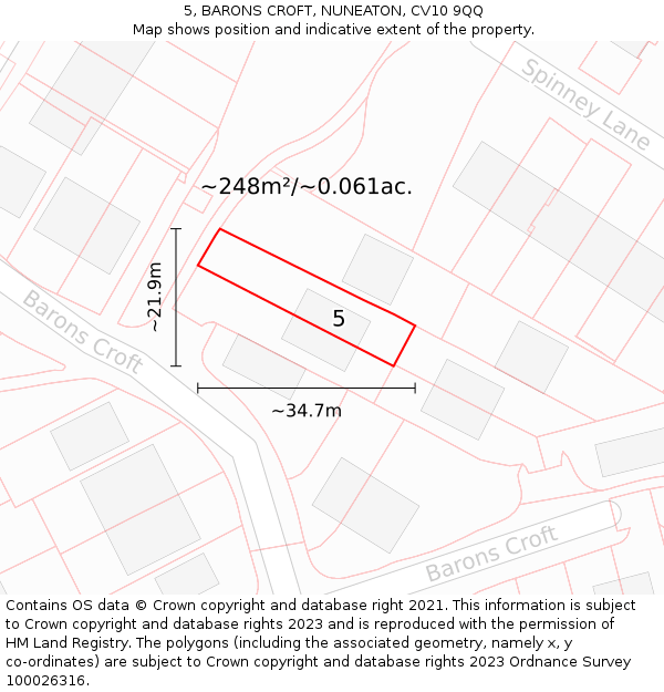 5, BARONS CROFT, NUNEATON, CV10 9QQ: Plot and title map